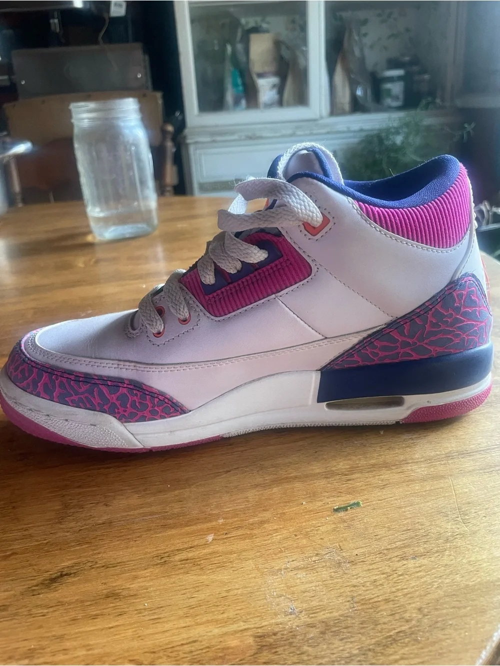 Nike Kids White Sneakers with Pink and Purple Accents